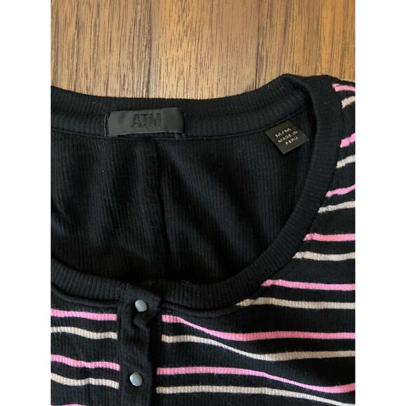 NEW! ATM Anthony Thomas Melillo LS Dress Striped in Black Pink Beige In Size M - Picture 5 of 7